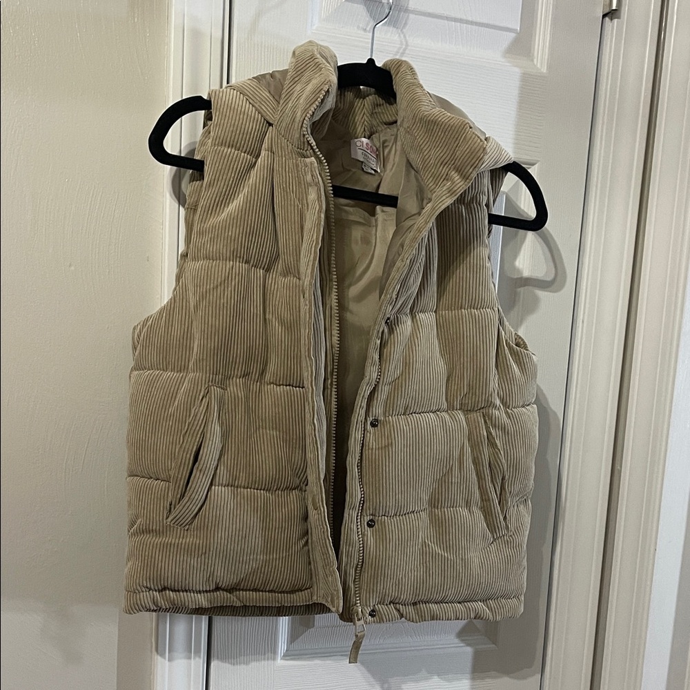 Womens Beige Corduroy puffer Vest
